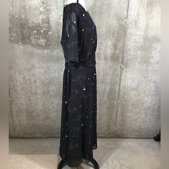 eShakti Womens Maxi Dress Size 24W Pockets Sheer Chiffon Celestial Black Witchy - Picture 8 of 16